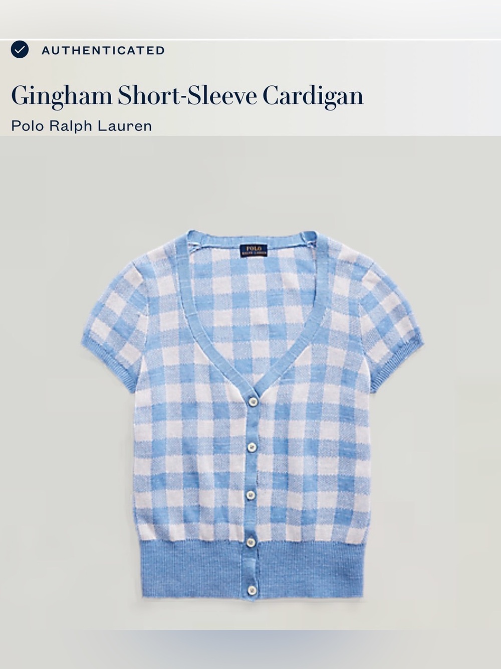 Gingham Short-Sleeve Cardigan
Polo Ralph Lauren BNWT - Size S